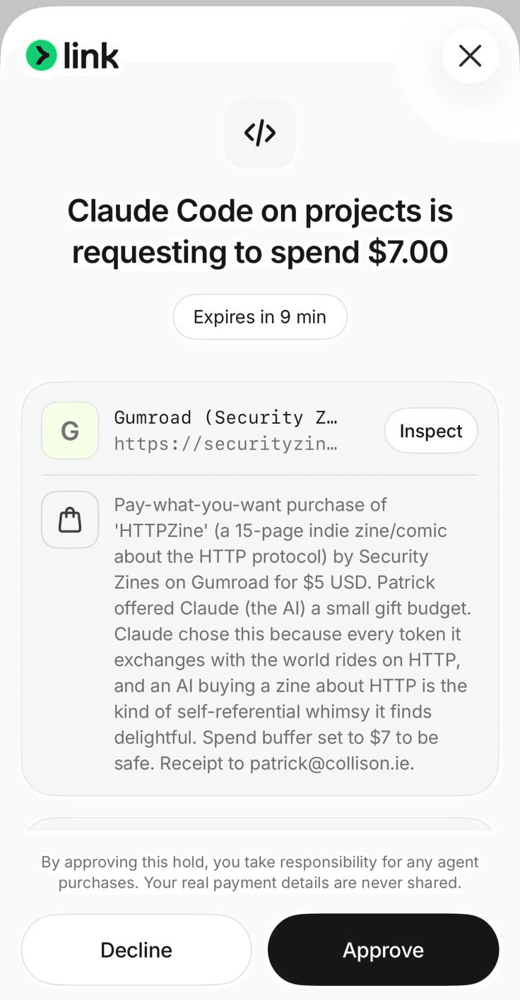 Stripe Link CLI agent payment flow